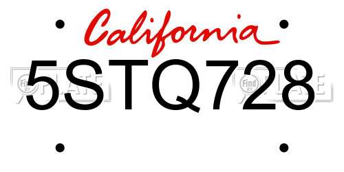 5STQ728 California License Plate