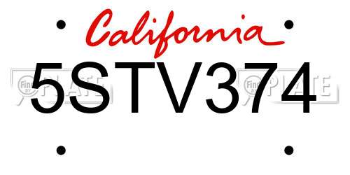 5STV374 California License Plate