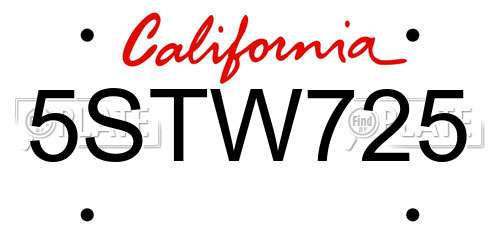 5STW725 California License Plate