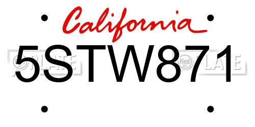5STW871 California License Plate