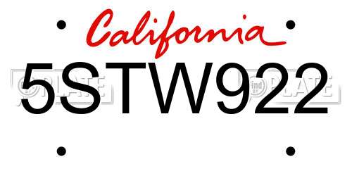5STW922 California License Plate