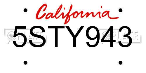 5STY943 California License Plate