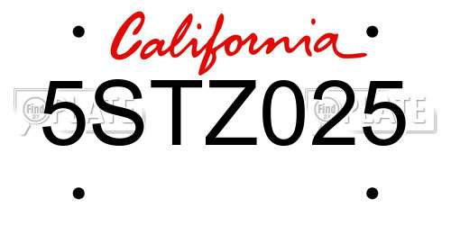 5STZ025 California License Plate