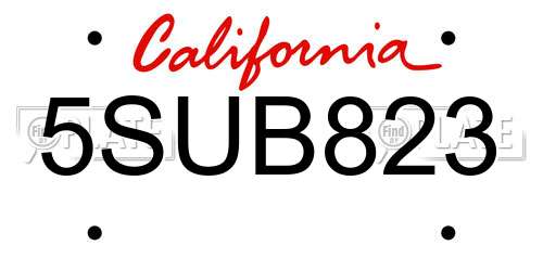 5SUB823 California License Plate