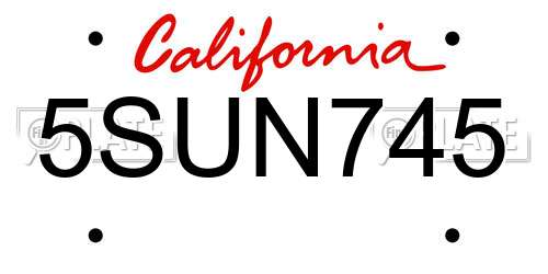 5SUN745 California License Plate