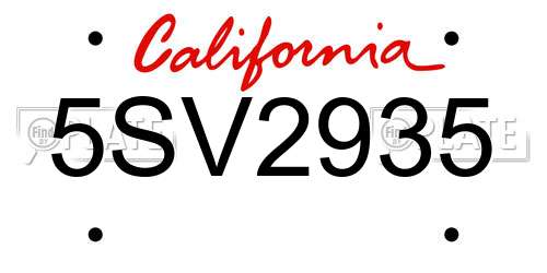 5SV2935 California License Plate