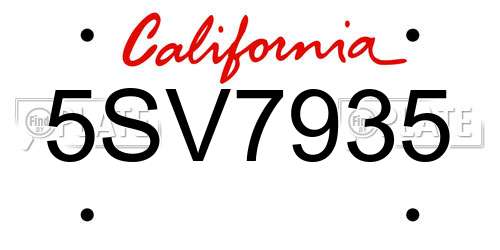 5SV7935 California License Plate