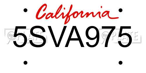 5SVA975 California License Plate