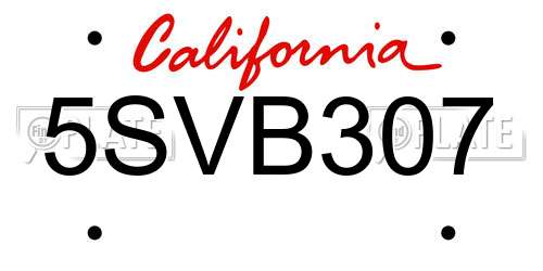 5SVB307 California License Plate