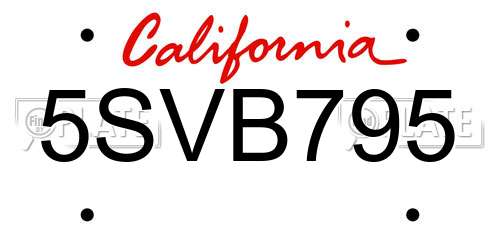 5SVB795 California License Plate
