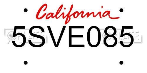 5SVE085 California License Plate