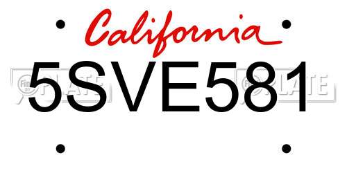 5SVE581 California License Plate