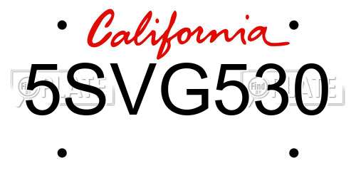 5SVG530 California License Plate