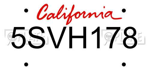 5SVH178 California License Plate
