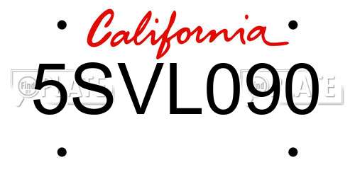 5SVL090 California License Plate