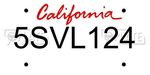 5SVL124 California License Plate