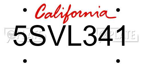 5SVL341 California License Plate