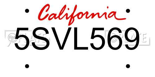 5SVL569 California License Plate