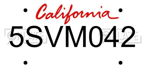 5SVM042 California License Plate