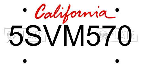 5SVM570 California License Plate