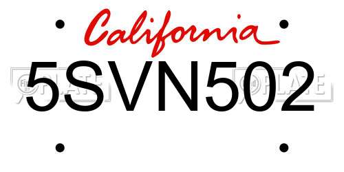 5SVN502 California License Plate