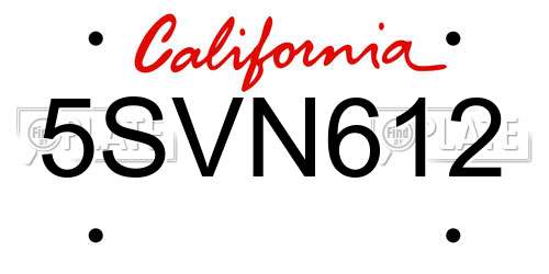 5SVN612 California License Plate