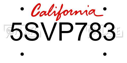 5SVP783 California License Plate