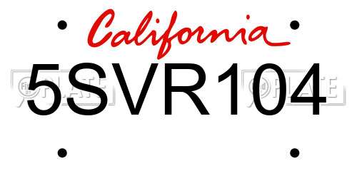 5SVR104 California License Plate