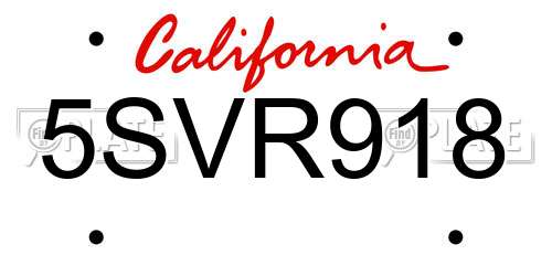 5SVR918 California License Plate