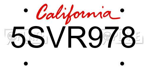 5SVR978 California License Plate
