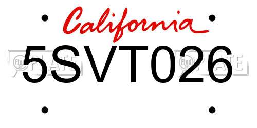 5SVT026 California License Plate