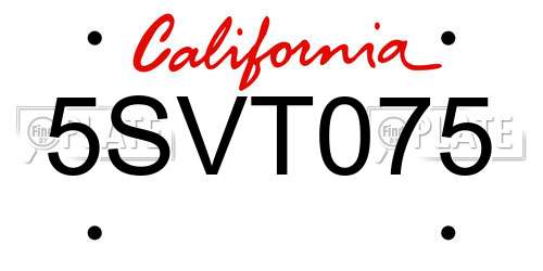 5SVT075 California License Plate