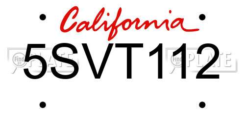 5SVT112 California License Plate
