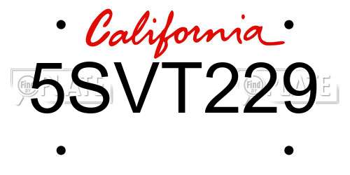 5SVT229 California License Plate