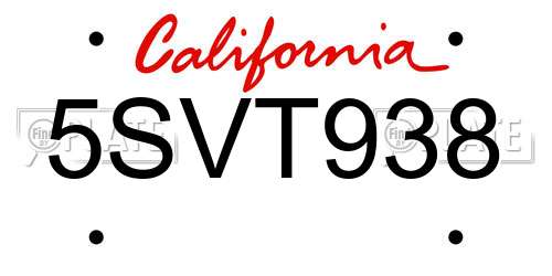5SVT938 California License Plate