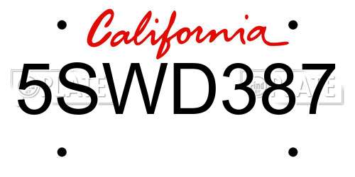 5SWD387 California License Plate