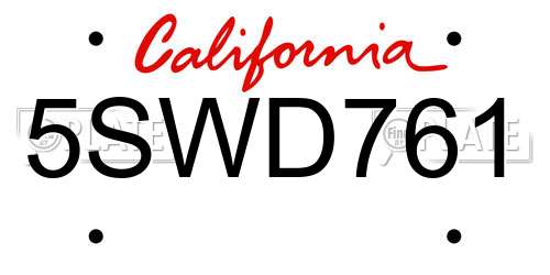 5SWD761 California License Plate