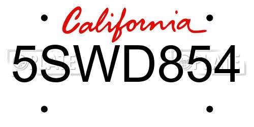 5SWD854 California License Plate