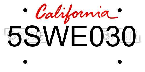 5SWE030 California License Plate