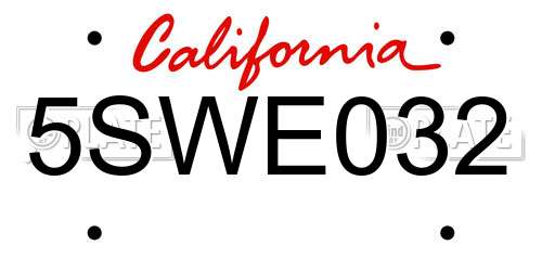 5SWE032 California License Plate