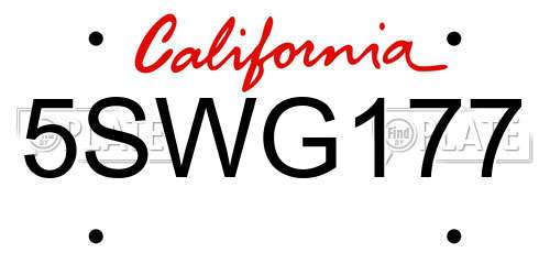 5SWG177 California License Plate