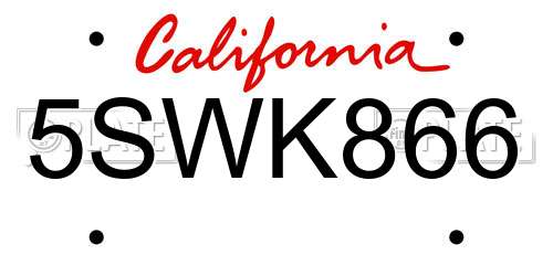 5SWK866 California License Plate
