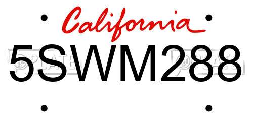 5SWM288 California License Plate