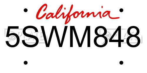 5SWM848 California License Plate