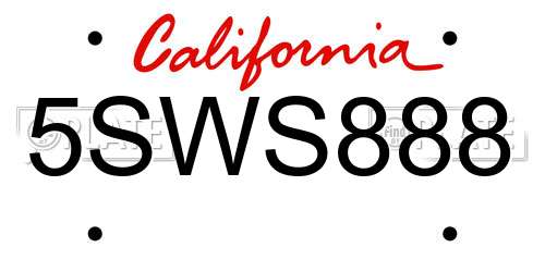5SWS888 California License Plate