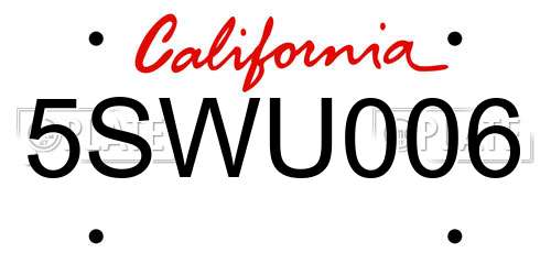 5SWU006 California License Plate