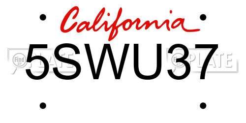 5SWU37 California License Plate