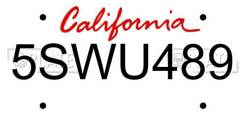 5SWU489 California License Plate