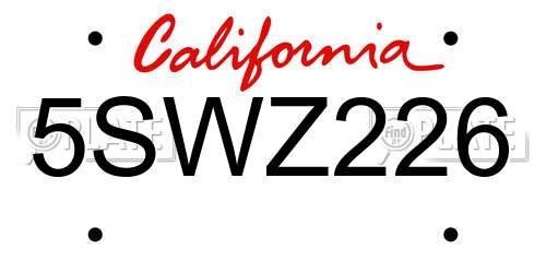 5SWZ226 California License Plate