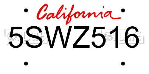5SWZ516 California License Plate